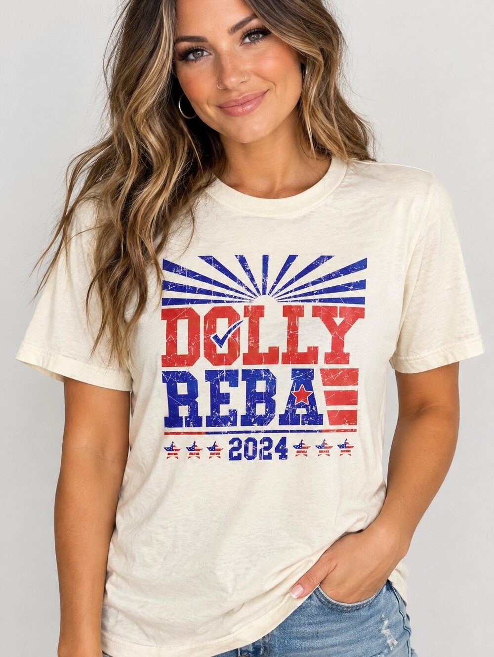 "Dolly Reba 2024" Cream Graphic T-Shirt " Size S Bella Canvas Presidential Race